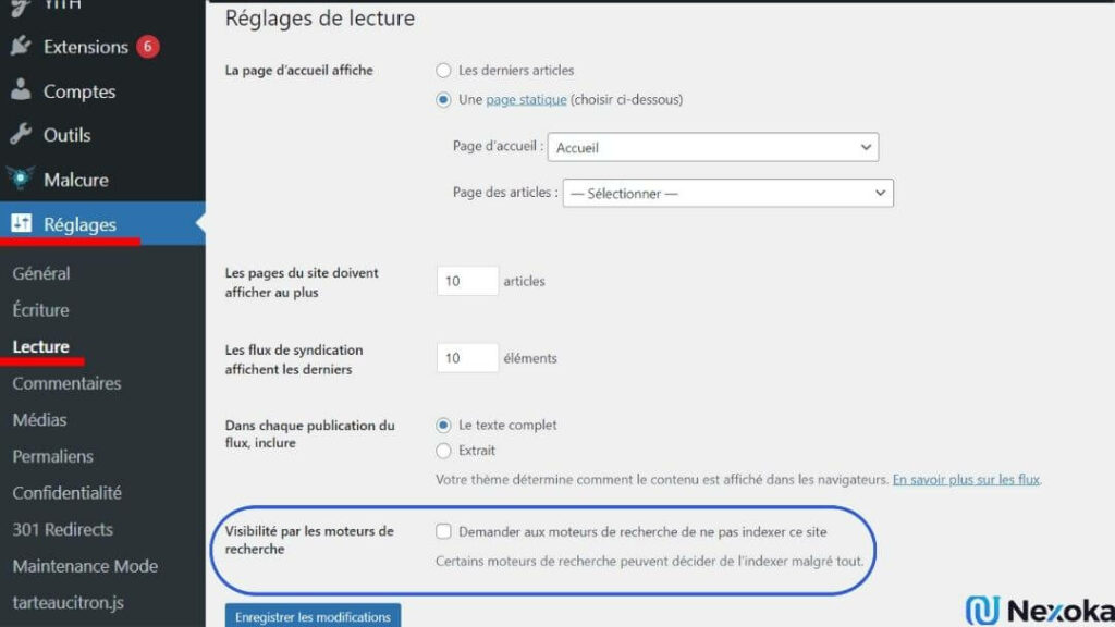 Paramètres de visibilité du site WordPress